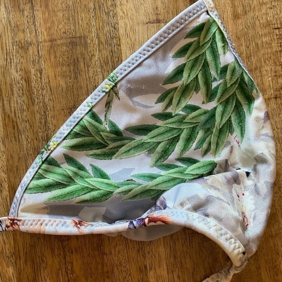 Rachel Roy shiny silver gray metallic triangle bikini 2 piece floral set nwot - Picture 2 of 8